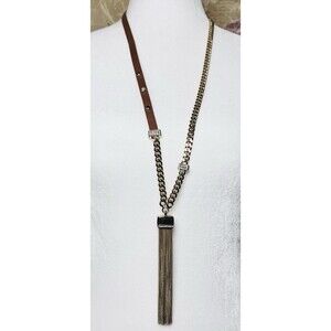White House Black Market Necklace Gold Tone & Leather Tassel Necklace  NWT $60
